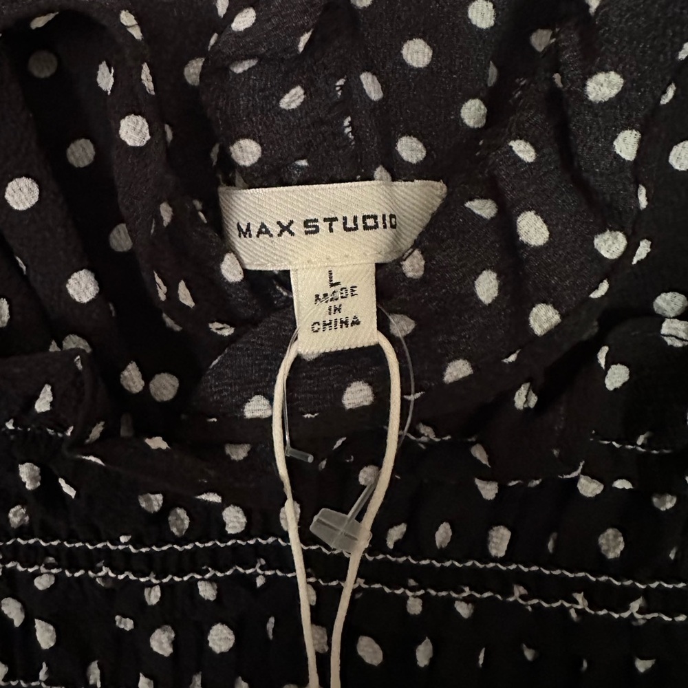 NWT max studio black wide leg jumpsuit with polka dots pls look measurements - Picture 8 of 13